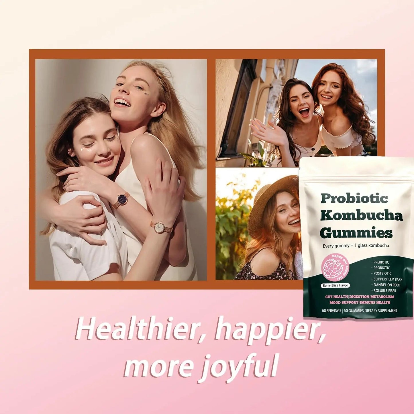 Glo Vous Probiotic Kombucha Gummies – 60 Gummies, with Prebiotics, Postbiotics & Fiber,Includes Slippery Elm, Dandelion Root & MCT Oil,Supports Digestive Health, Bloating Relief & Gut Support Glo VousBuy Supplements Australia