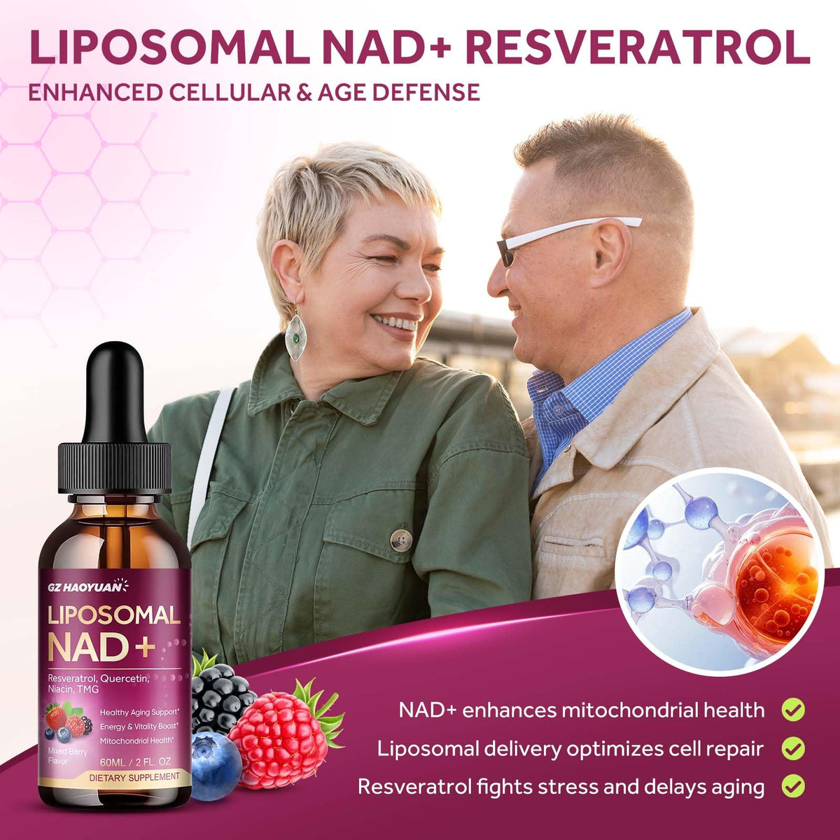 Liposomal NAD Supplement - 1200mg NAD+ Liquid Drops for Women & Men with Nicotinamide, Resveratrol, Quercetin, TMG, Black Pepper Extract - Brain & Cellular Mitochondrial Health, Anti-Aging, Longevity GZ HAOYUANBuy Supplements Australia