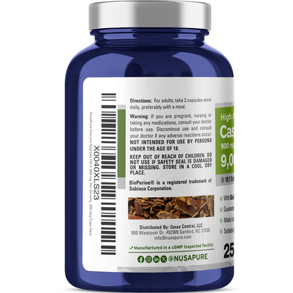 NusaPure Cascara Sagrada 10:1 Extract, 900 mg Equivalent to 9,000 mg per Veggie Caps - 250 Capsules (Non-GMO, Vegan) NusaPureBuy Supplements Australia