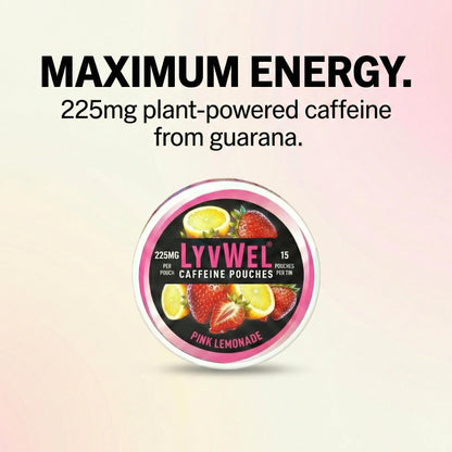 LyvWel 225mg Caffeine Energy Pouches | Nootropic Focus & Neuro Support | Tobacco-Free, Nicotine-Free, Quick Energy Solution | 3-Pack: 45 Pouches (3 Pack, Watermelon Ice, Pink Lemonade, Wintergreen) LyvWelBuy Supplements Australia
