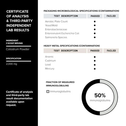 Ultra High Strength Bovine Colostrum Powder - 50% IgG - 2,000mg per Serving - Third Party Tested for Potency - Supports Immune, Gut, and Skin Health - 30 Servings -Premium Bovine Colostrum Supplement Toniiq buy supplements Au