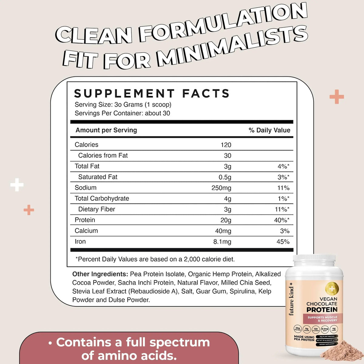 Future Kind Vegan Protein Powder, Chocolate, Pea Plant Protein for Lean Muscle with Iron & Fiber, Whey-Free, Sugar-Free, Soy-Free, Non-Dairy (34 Servings) Future Kind buy supplements Au