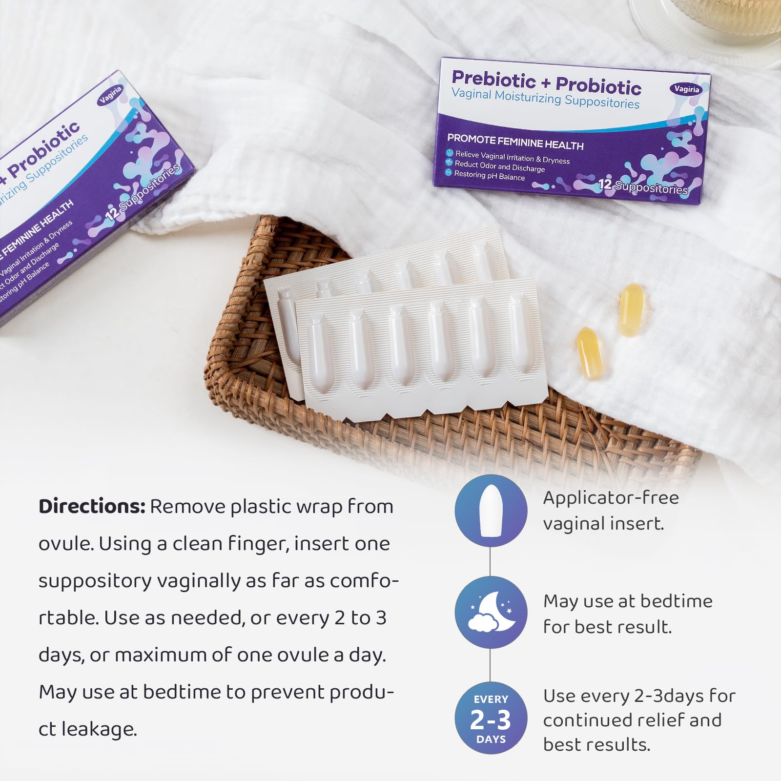 Vaginal Probiotic Suppositories, Prebiotic Infused with Hyaluronic Acid, Tea Tree, and Vitamin C&E VagiriaBuy Supplements Australia