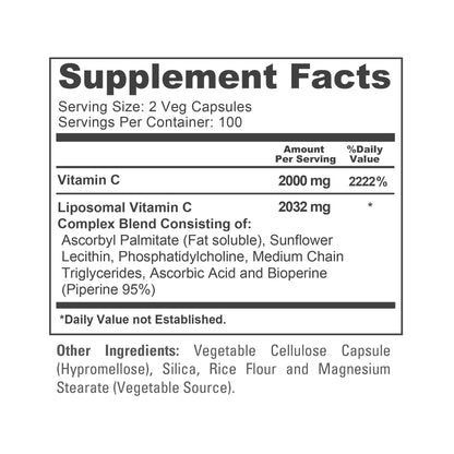 NusaPure Liposomal Vitamin C 2032mg - 200 Veggie Vegan Capsules, BioPerine - High Absorption Ascorbic Acid NusaPureBuy Supplements Australia