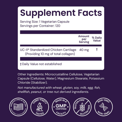 Healthy Origins UC-II 40 mg (Undenatured Type II Collagen, Non-GMO, Gluten Free, Joint Support), 120 Veggie Caps Healthy OriginsBuy Supplements Australia