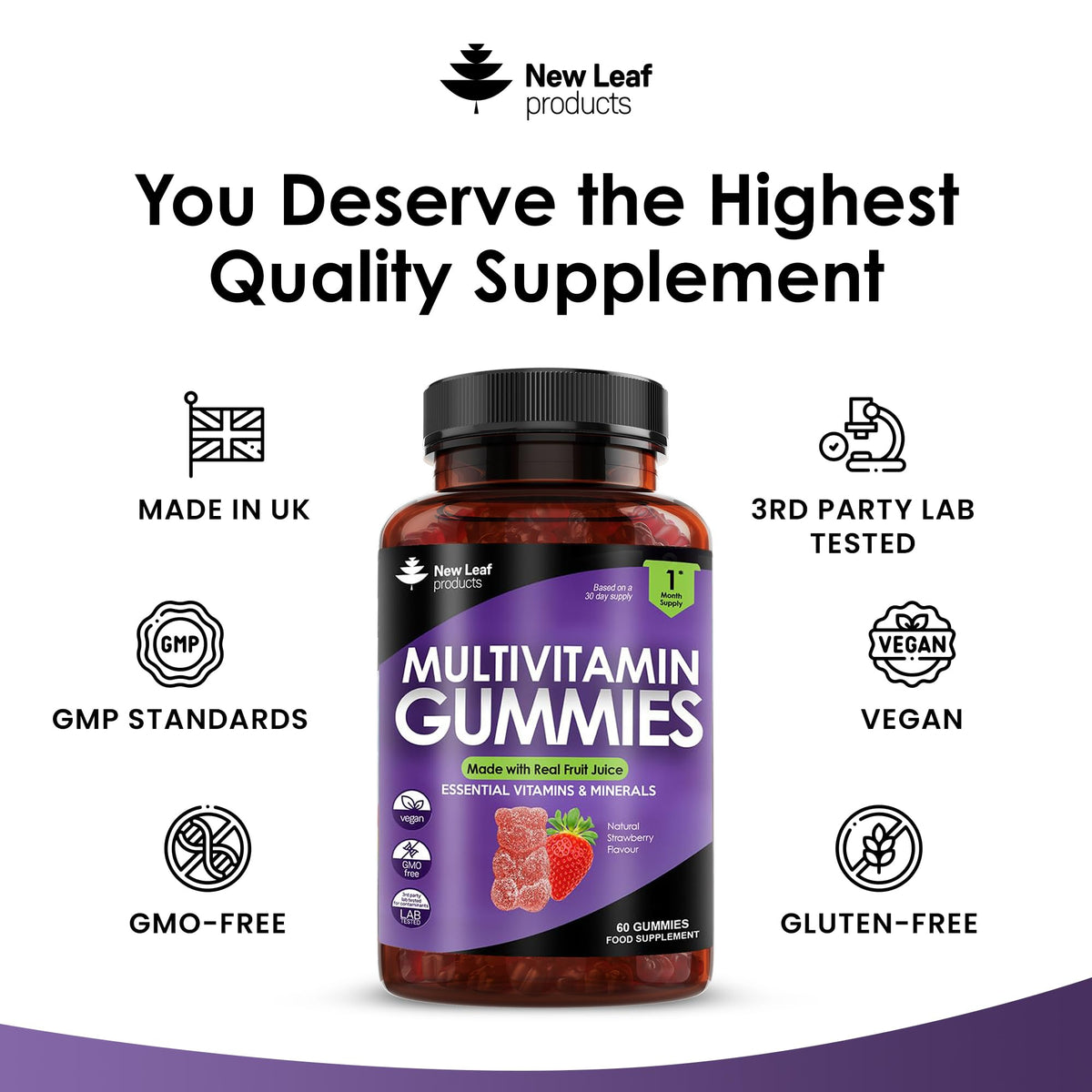 Multivitamin Gummies High Strength for Men Women - Vegetarian +14 Essential Vitamins NEW LEAF PRODUCTSBuy Supplements Australia