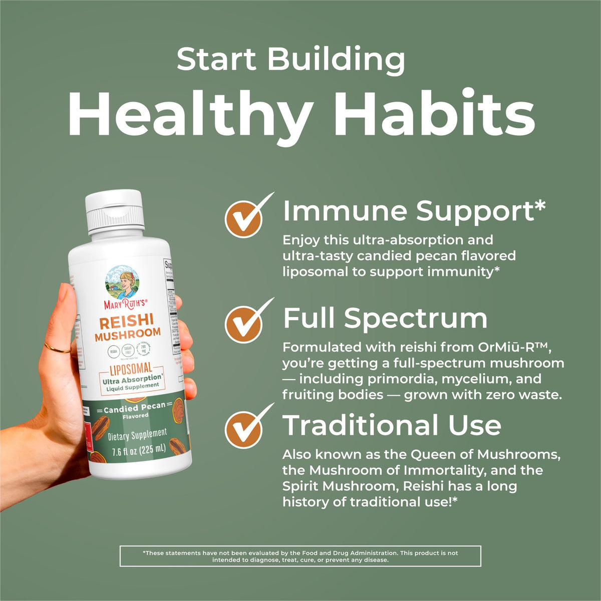 MaryRuth Organics Reishi Vegan Mushroom Supplement | Ultra Absorption Liposomal | Immune Support with 200mg Beta-Glucans, Vegan |Full Spectrum Reishi Mushrooms Fruiting Body | 7.6 oz, MARYRUTH'SBuy Supplements Australia