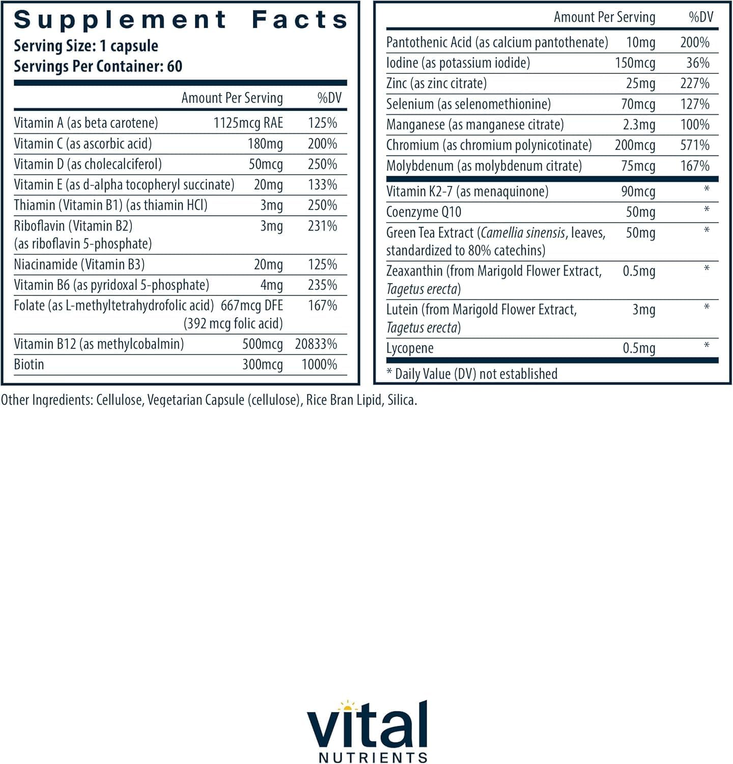 Vital Nutrients Once Daily Multivitamin - Vegan Multi for Women & Men - Allergen-Free - 19 Essential Vitamins + Antioxidants for Eye and Heart Health Vital NutrientsBuy Supplements Australia