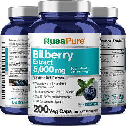 NusaPure Bilberry Extract 5,000mg 200 Vegetarian caps (Non-GMO, Vegan) NusaPureBuy Supplements Australia