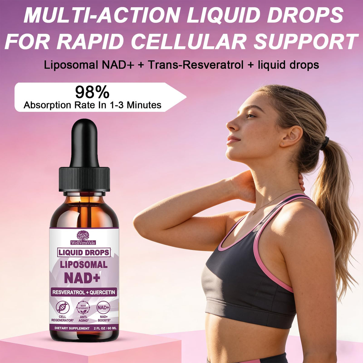NAD+ Supplements for Men & Women, Extra Strength NMN Alternative Liposomal Nad⁺ Supplement with Resveratrol Quercetin for Cellular Energy & NAD+ Levels, Fast Absorption Liquid NAD Plus丨NON-GMO, 2Fl Oz WellVeraVidaBuy Supplements Australia