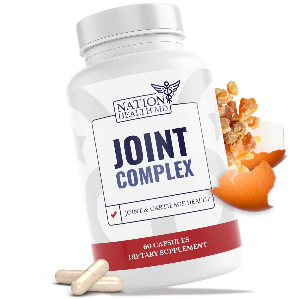 NATION HEALTH MD Joint Complex - Joint & Cartilage Health - Joint Support Supplement with Calcium, NEM Eggshell Membrane, Boswellia Serrata - Knee Supplements for Men & Women, 60 Capsules NATION HEALTH MDBuy Supplements Australia
