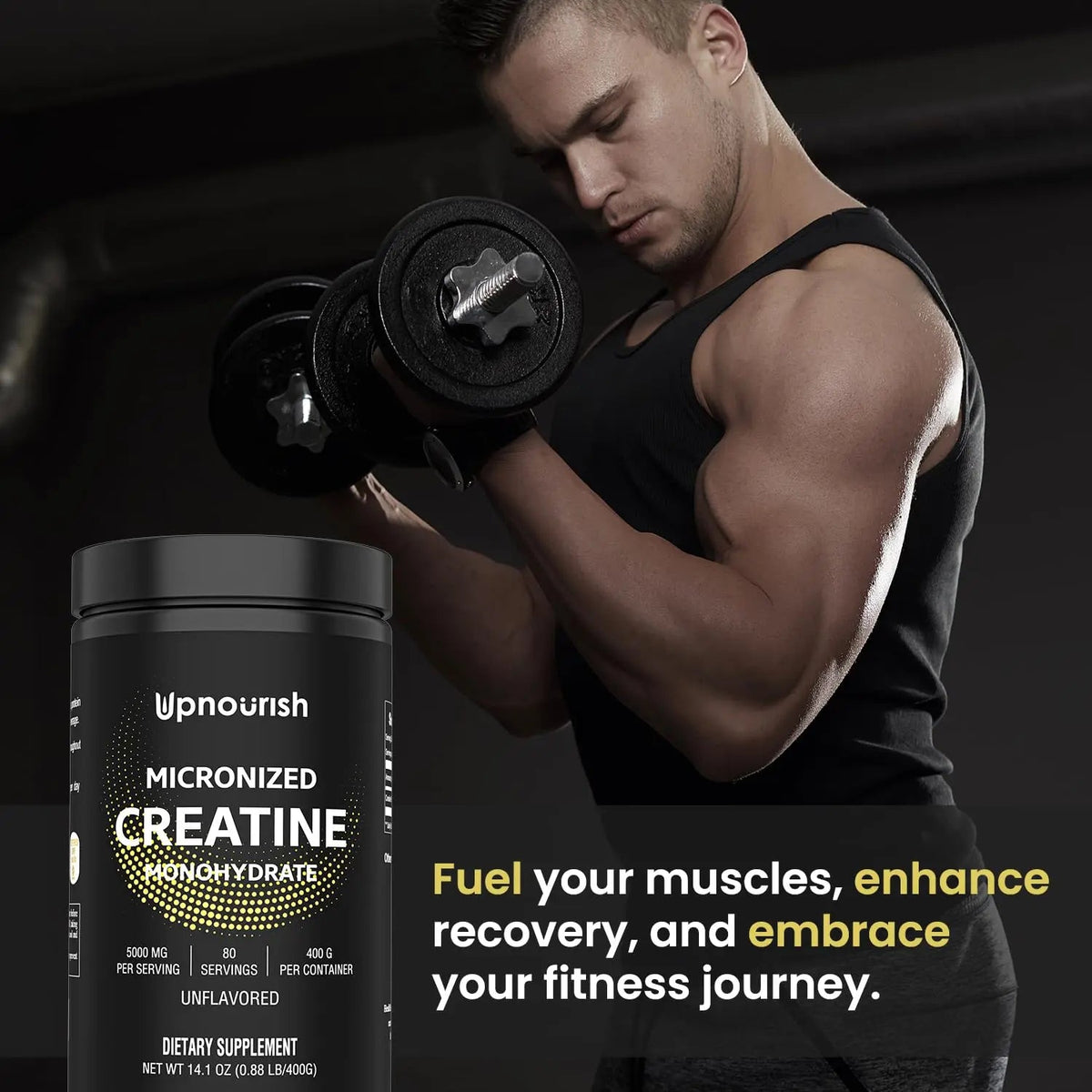 UpNourish Micronized Creatine Monohydrate Powder 400 G - Unflavored Vegan for Pre Workout, Muscle Building Pure Women and Men Instantized Supplement, 80 Servings 14.1096 Ounce UpNourish buy supplements Au