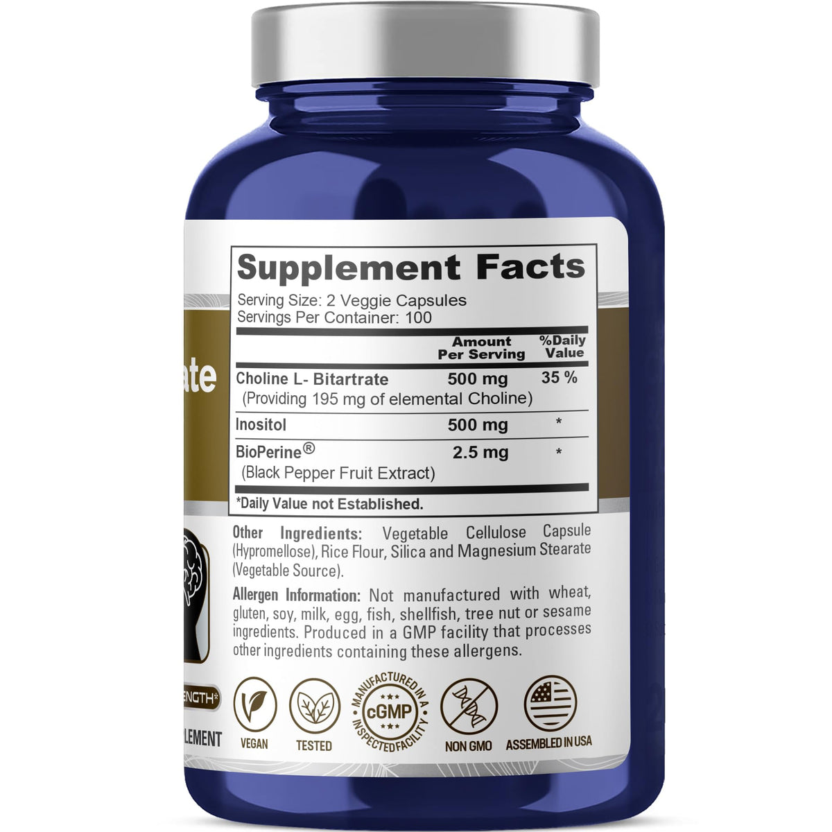NusaPure Choline & Inositol - Suitable for Vegetarian/Vegan, Non - GMO - 1000mg - 200 Veggie Capsules NusaPureBuy Supplements Australia
