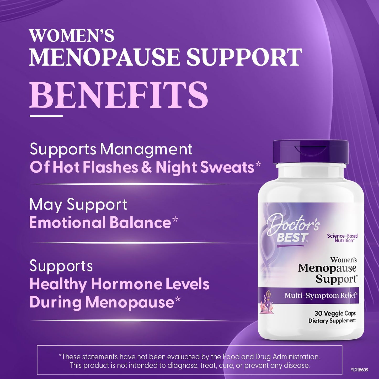 Doctors Best Womens Menopause Support (Soy Isoflavone, Black Cohosh, Chaste Tree), Multi-Symptom Relief, Non-GMO, Gluten Free, Vegan 30 Veggie Caps Doctor's BESTBuy Supplements Australia