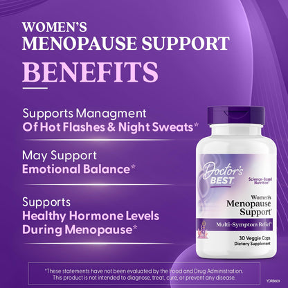 Doctors Best Womens Menopause Support (Soy Isoflavone, Black Cohosh, Chaste Tree), Multi-Symptom Relief, Non-GMO, Gluten Free, Vegan 30 Veggie Caps Doctor's BESTBuy Supplements Australia