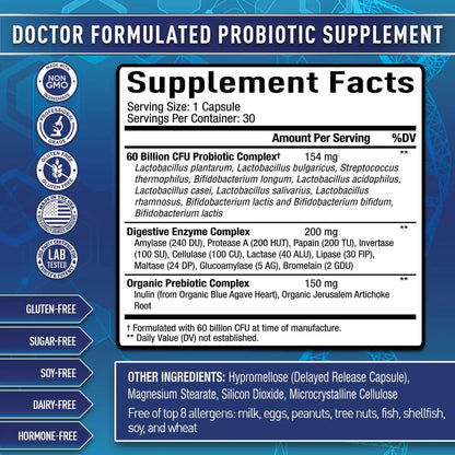 Purely Optimal Probiotics for Digestive Health, 60 Billion CFU – Delayed-Release with Digestive Enzymes & Organic Prebiotics – Bloating, Immune & Energy Support, 30 Caps Purely OptimalBuy Supplements Australia