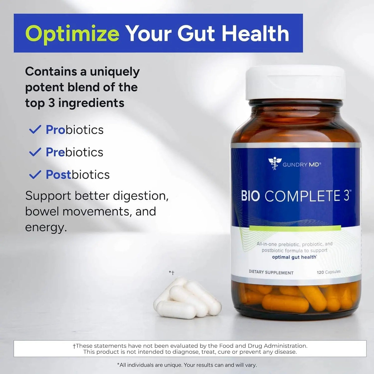Gundry MD® Bio Complete 3 - Prebiotic, Probiotic, Postbiotic to Support Optimal Gut Health, 30 Day Supply (90 Day Supply) Gundry MDBuy Supplements Australia