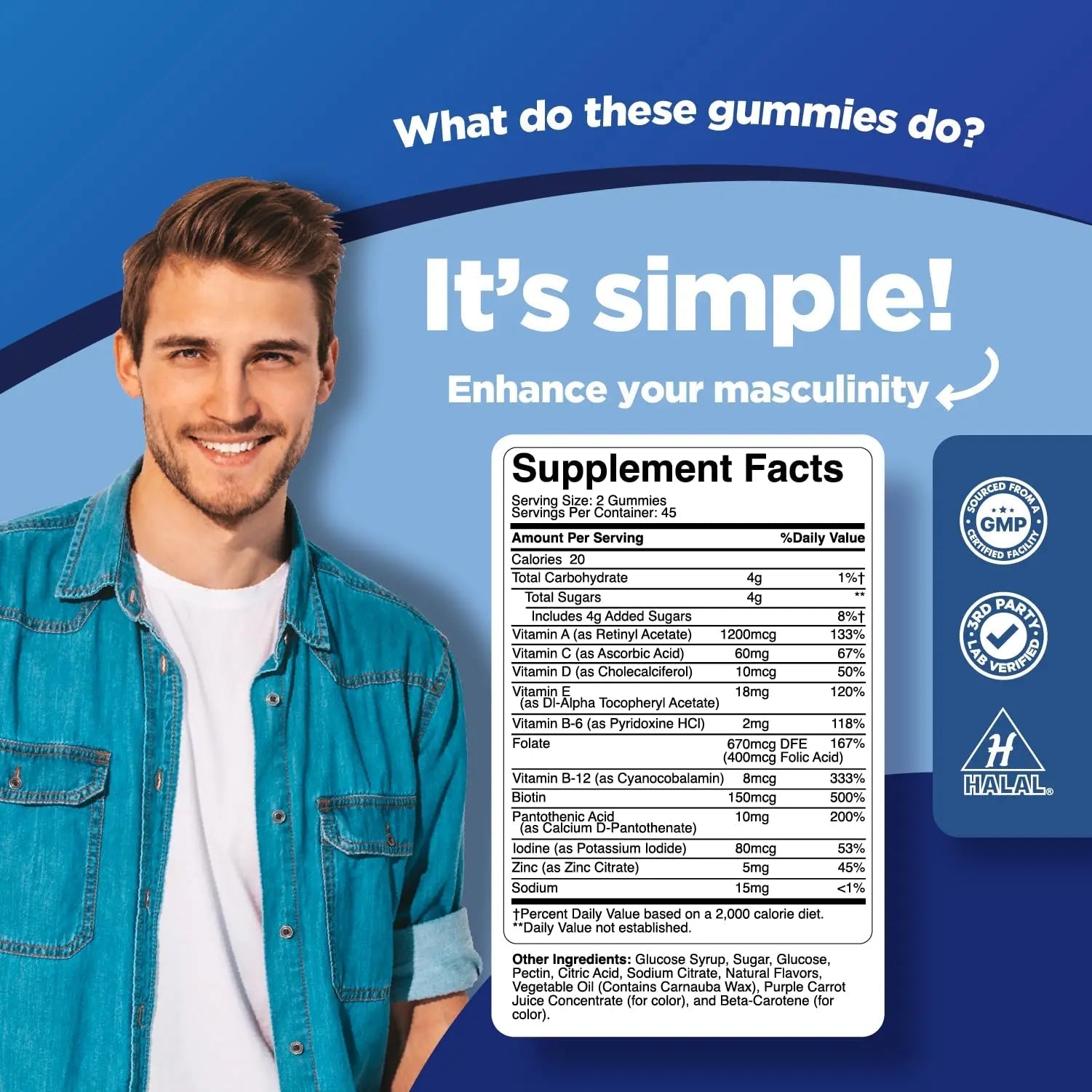 Phytoral Natural Multivitamin for Men Gummies with Zinc - Vitamin D C A & Biotin B6 B12 Full Health Supplement Phytoral