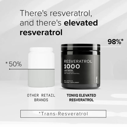 Ultra High Potency Third-Party Tested Trans Resveratrol 1000mg - 98% Pure, Highly Purified and Bioavailable - Resveratrol Polygonum Root Extract - 60 Capsules Toniiq buy supplements Au