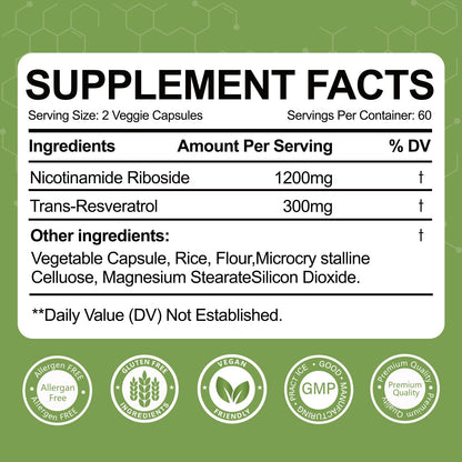 Yalei NAD Resveratrol Supplement 1500mg,120 Veggie Capsules | Liposomal NAD Plus Boosting | Support Cellular Health, Stamina & Healthy Aging for Women & Men | Non-GMO YaleiBuy Supplements Australia
