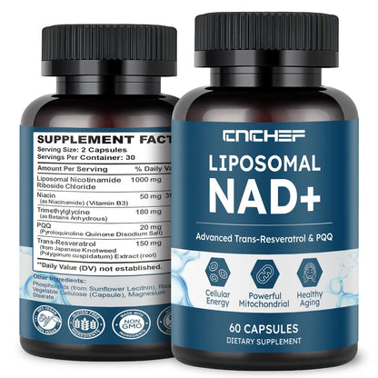 CNCHEF Liposomal NAD Supplement -1000mg, NAD Resveratrol Supplement for Women & Men with Nicotinamide Riboside, Resveratrol, PQQ & TMG, NAD Plus Boosts NAD+ Levels, Anti-Aging & Brain, 60 Capsules CNCHEFBuy Supplements Australia