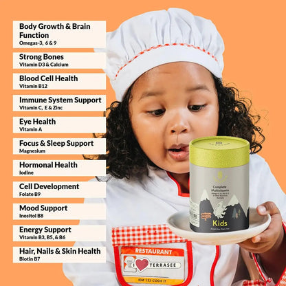 Terraseed Complete Kids Multivitamin Gummies - with Omega 3,6,9, Vitamin B12, Folic Acid, Iodine, Vitamin C, Zinc - Kids Daily Essential Vitamins Terraseed