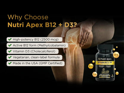 Nutri Apex Vitamin B12 & D3 Sublingual Tablets - 2500 mcg B12 & 125 mcg (5000 IU) D3 - Highly Bioavailable for Energy, Mood & Bone Health - Lab-Tested Nutri ApexBuy Supplements Australia