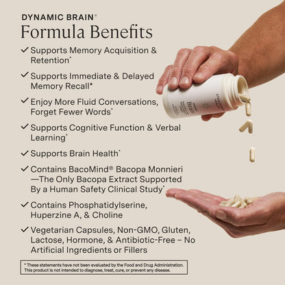 Stonehenge Health Dynamic Brain – BacoMind® Bacopa Nootropic Formula – Memory, Recall & Retention, Phosphatidylserine, Huperzine A, DHA & Choline – 40 Brain-Boosting Ingredients – Non-GMO, 60 Caps Stonehenge HealthBuy Supplements Australia