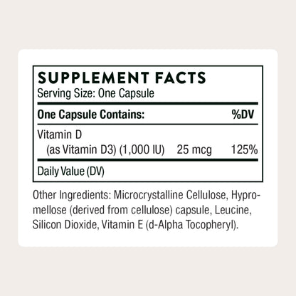 THORNE - Vitamin D3 Supplement - Supports Healthy Bones, Teeth, Muscles, Cardiovascular & Immune Function* - Gluten, Dairy & Soy-Free - 1,000 IU - 90 Servings THORNEBuy Supplements Australia