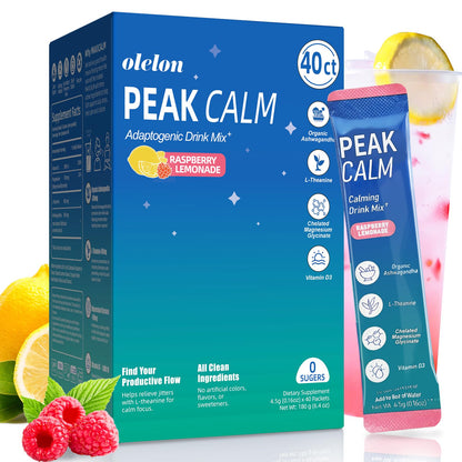 40 Count Super Cortisol Calm Drink with Magnesium Glycinate, Ashwagandha, L-Theanine & Vitamin D3 |Magnesium glycinate Powder for Relaxation, Focus & Sleep Support | Raspberry Lemonade | No Sugar OLELONBuy Supplements Australia