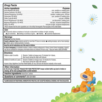 Hyland's Baby Nighttime Oral Pain Relief Tablets - 125-Count, Up to 62 Doses - Baby and Toddler Soothing Tablets with Chamomile for Discomfort, Irritability & Swelling Hyland's buy supplements Au