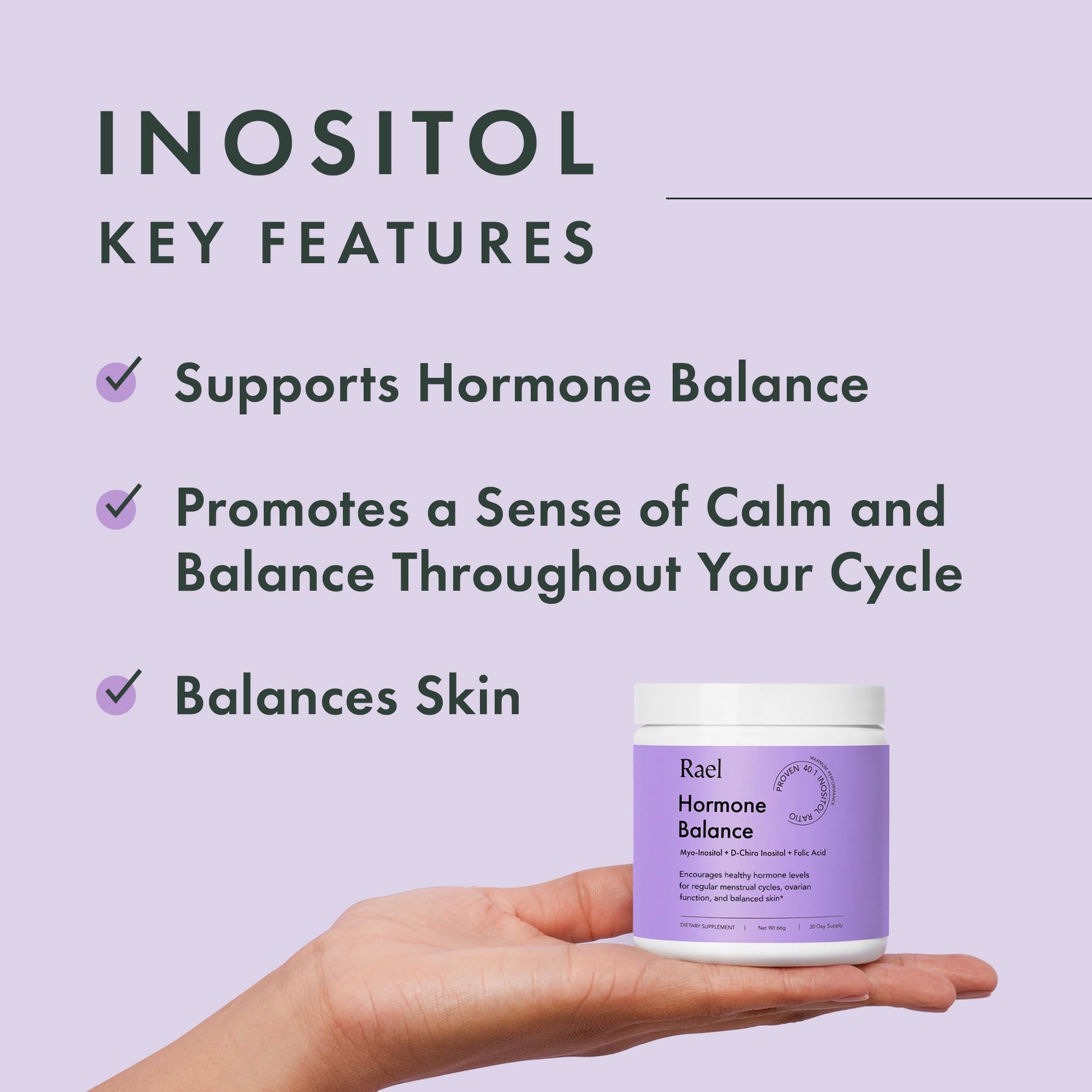 Rael Hormone Balance for Women, Inositol Powder Supplement - Vitamin B8, 40:1 Proven Ratio, Folic Acid for Ovarian Function (30 Servings) RaelBuy Supplements Australia