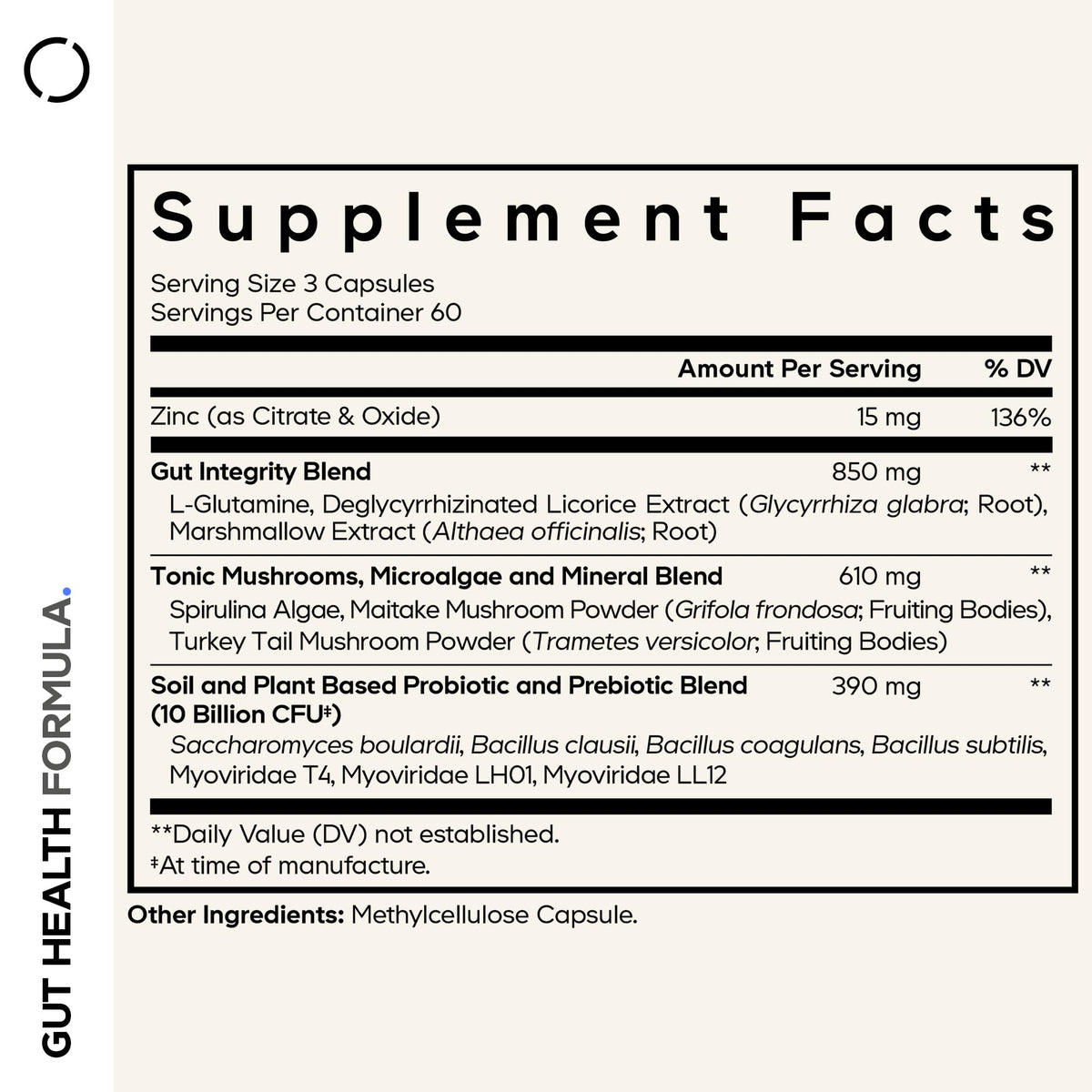 Codeage Gut Health Supplements Vegan Formula - L Glutamine, Zinc, Turkey Tail Mushroom Powder, Tonic Mushroom, Maitake, Micro Algae, Mineral,