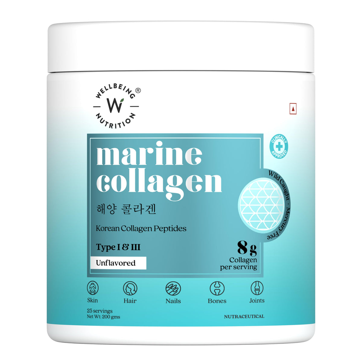 WELLBEING NUTRITION Pure Korean Marine Collagen Supplements for Women & Men, 200g | Hydrolyzed Collagen Powder and Amino Acids | Supports Healthy Skin, Hair, Nails, Bone & Joint | Unflavored WELLBEING NUTRITIONBuy Supplements Australia