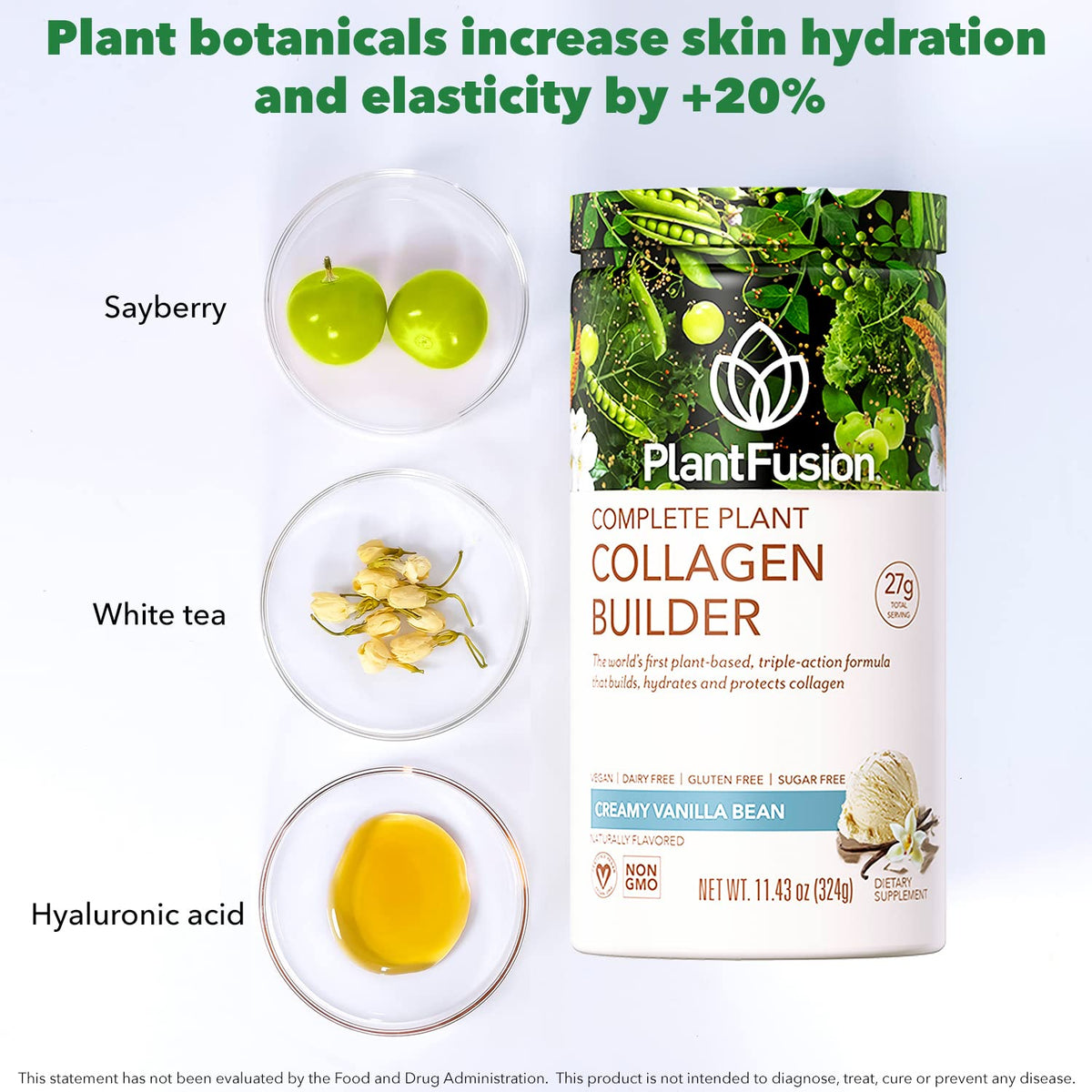 PlantFusion Vegan Collagen Powder - Plant Based Collagen Protein Powder For Muscle & Joints, Hair, Skin & Nails - Keto, Gluten Free, Soy Free, Non-Dairy, No Sugar, Non-GMO - Unflavored 10.58 oz PlantFusionBuy Supplements Australia