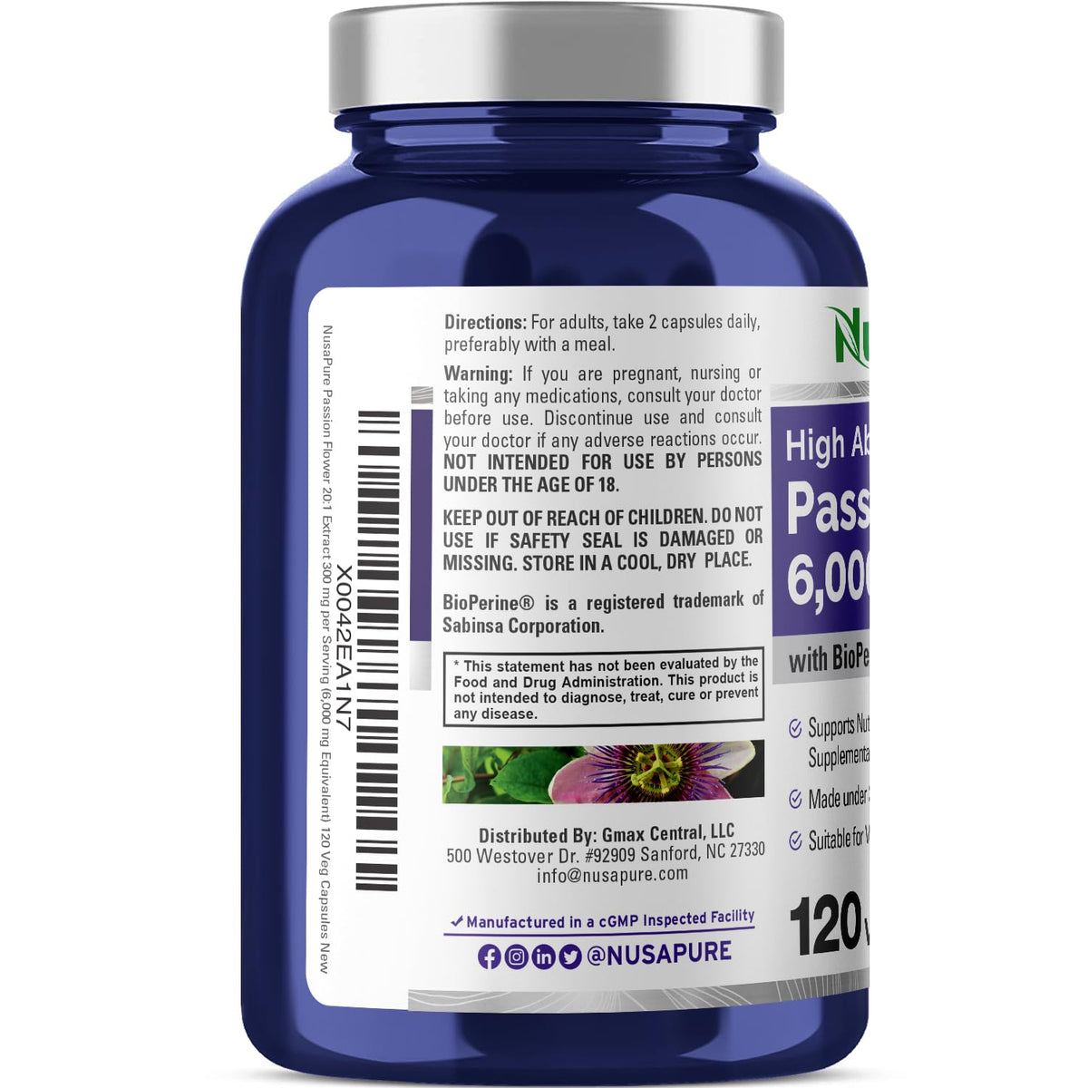NusaPure Passion Flower 20:1 Extract, 300 mg Equivalent to 6,000mg, 120 Veggie Caps, Non-GMO, Bioperine, & Vegan Extract Supplement NusaPureBuy Supplements Australia
