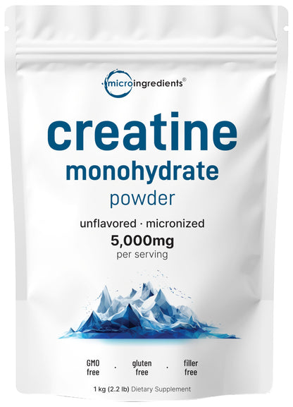 Creatine Monohydrate Powder 1 kg (2.2 Lbs), 5000mg Per Serv, Micronized Creatine Powder, Unflavored, Pure, No Filler, Keto & Vegan Friendly, Easy Dissolve Pre Workout Creatine for Women and Men Micro IngredientsBuy Supplements Australia