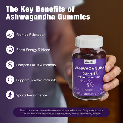 QualiLife Ashwagandha Gummies for Relax & Cortisol Support – High Strength Root Extract with Cranberry & Chaste Tree, Grapefruit & Berry Flavour – Vegan, Non-GMO, Gluten-Free – 60 Gummies (30 Days) QualiLifeBuy Supplements Australia