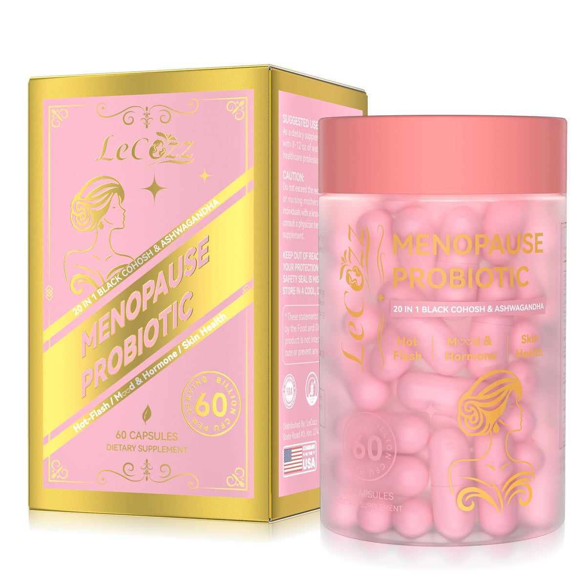 LeCozz Menopause Supplement for Women : Hormone-Free Probiotic with Black Cohosh & Ashwagandha Support for Hot Flashes Mood Balance & Skin Health 60 Capsules LeCozzBuy Supplements Australia