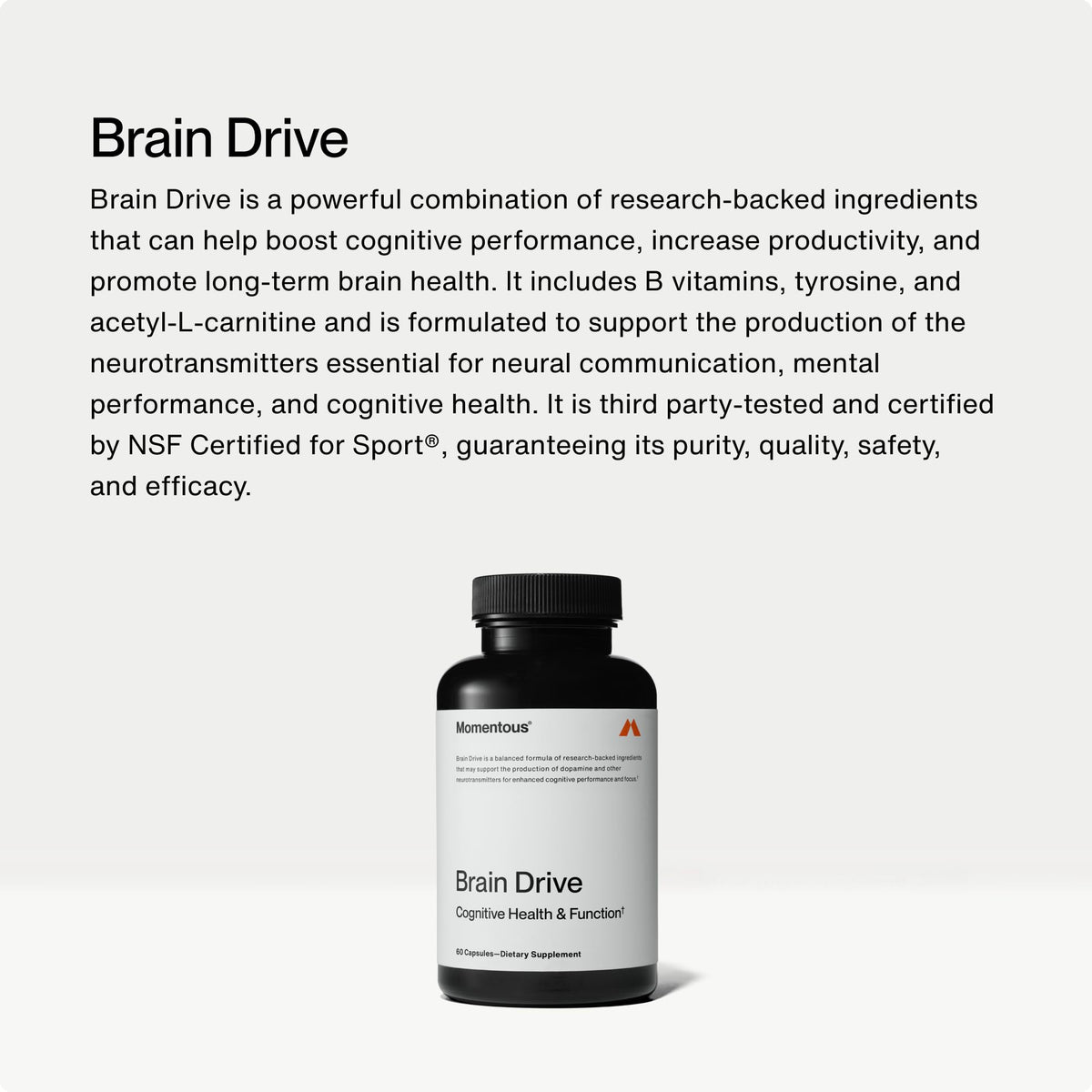 Momentous Brain Drive Nootropic Supplement - Brain Supplement for Memory & Focus Support - NSF Certified for Sport - GMO- & Gluten-Free - 30 Servings MomentousBuy Supplements Australia