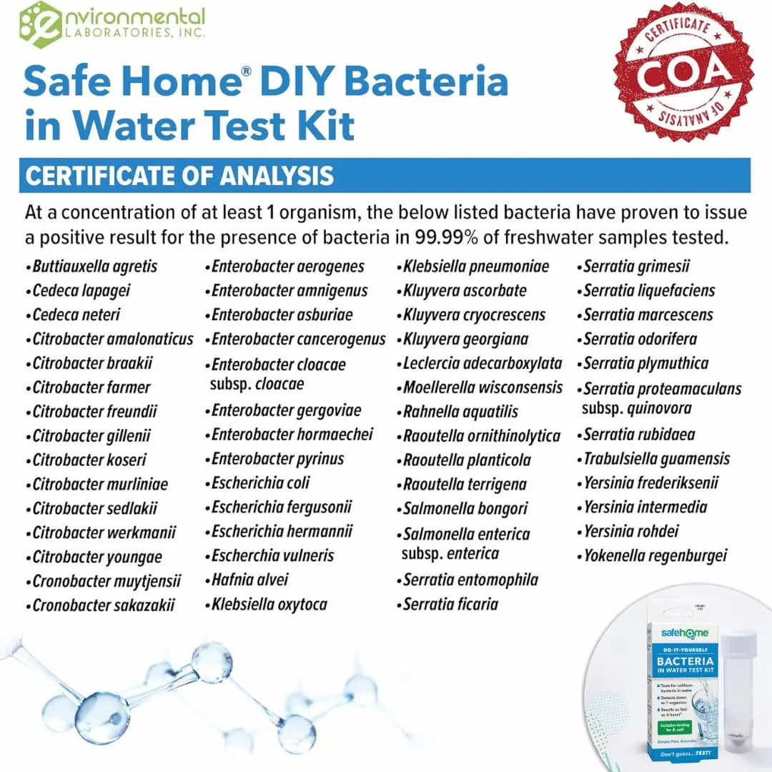 Safe Home® DIY Bacteria in Water Test Kit – Results as Fast as 6 Hours – Detects 50 Different Species of Coliform Bacteria – EPA Lab Certified – Made in the USA – (1 Pack) Safe HomeBuy Supplements Australia