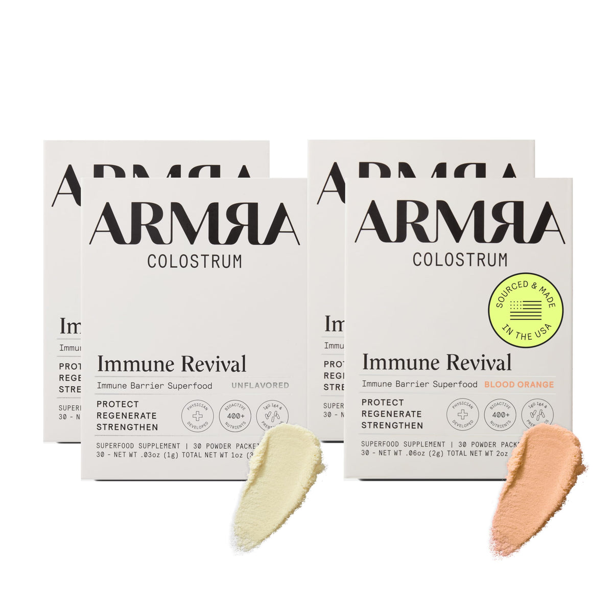 ARMRA Colostrum™ Premium Powder, Grass Fed, Gut Health Bloating Immunity Skin & Hair, Contains 400+ Bioactive Nutrients, Keto, Gluten & Fat Free (Unflavored, Blood Orange Bundle | 120 Servings) ARMRABuy Supplements Australia