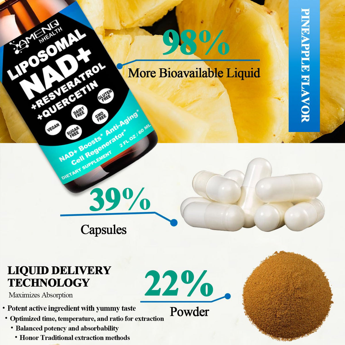 NAD Supplement, Liposomal NAD Nicotinamide Riboside Resveratrol 900mg Quercetion, TMG, Vitamin B3, High Potency NAD Plus Liquid Supplement for Cell Regenerator, Longevity, Energy, Anti-Aging, Focus AMENQ hHEALTHBuy Supplements Australia