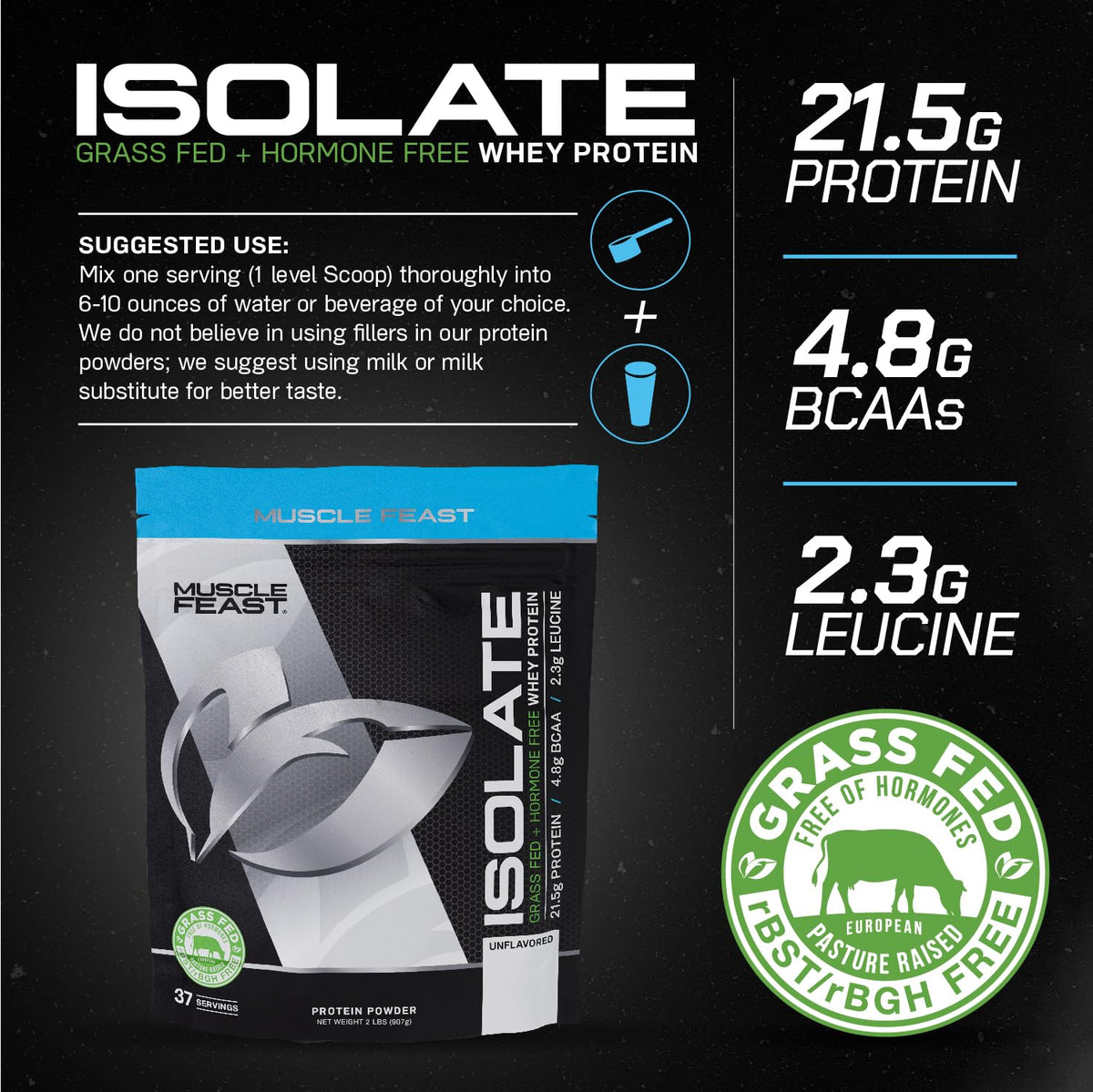 Muscle Feast Grass-Fed Whey Protein Isolate, All Natural Hormone Free Pasture Raised Muscle FeastBuy Supplements Australia