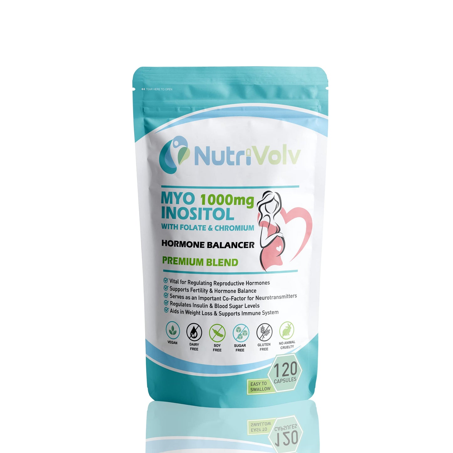 Myo Inositol 1000mg with Folate & Chromium Supplements for Female Support Hormone 