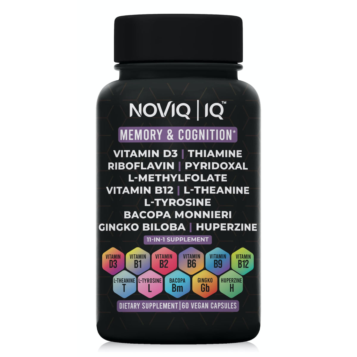 11-in-1 Supplement: Supports Memory & Cognition - 100mg Ginkgo 150mg Bacopa 300mcg Huperzine 200mg L-Theanine 150mg L-Tyrosine & Bioactive B-Complex