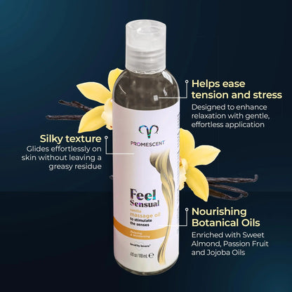Promescent Massage Oil for Massage Therapy, Massage Oils for Date Night, Premium Body Oil for Men & Women to Relieve Stress & Sore Muscles, Essential Oils for Skin (4 oz) (Vanilla) Promescent buy supplements Au