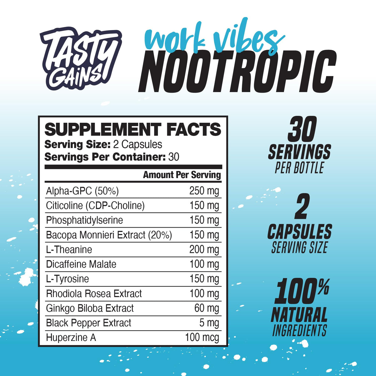 Nootropic Brain Supplement for Memory and Focus - Vitamin for Mental Health & Brain Health with L-Theanine, Rhodiola Rosea & Phosphatidylserine - Memory, Mental Clarity & Cognitive Improvement - 60 Ct TASTY GAINSBuy Supplements Australia