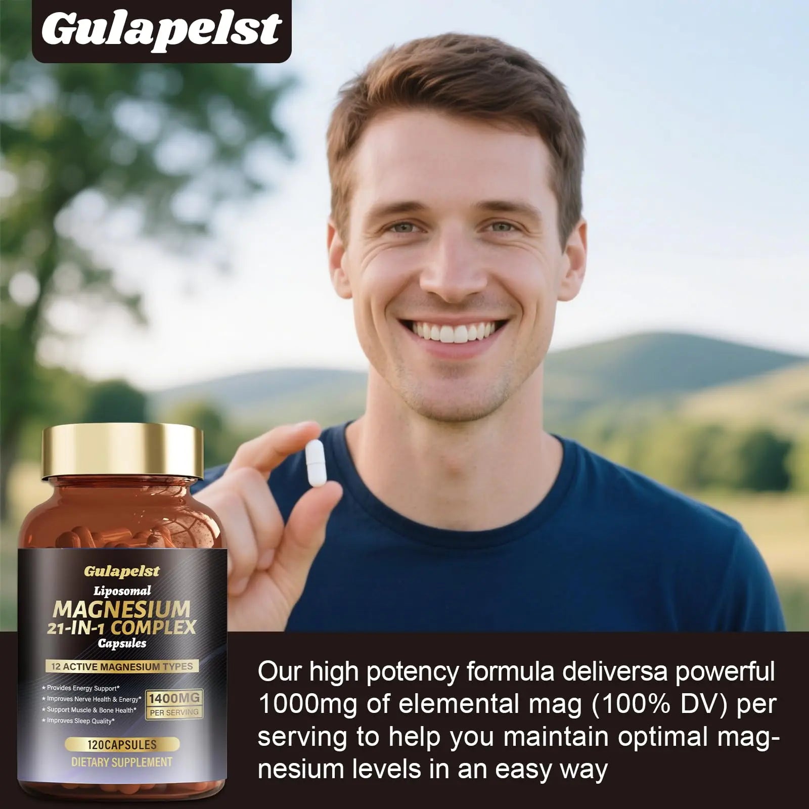 21 in 1 Liposomal 1400mg Magnesium Complex (Citrate, Glycinate, Malate etc) Capsule - 12 Active Types Magnesium with Vitamin D3, B6, B12, C, Ashwagandha & CoQ10 for Women & Men Gulapelst canada supplements