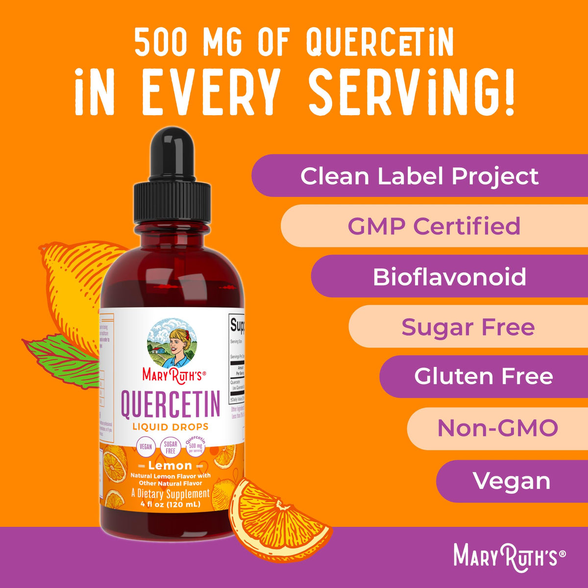 MaryRuth Organics Quercetin Liquid Drops | Sugar Free | 500mg for Adults 18 & Over | Cardiovascular Health for Adults | Bioflavonoid | Vegan | Non-GMO | Gluten Free | 4 Fl Oz MARYRUTH'SBuy Supplements Australia